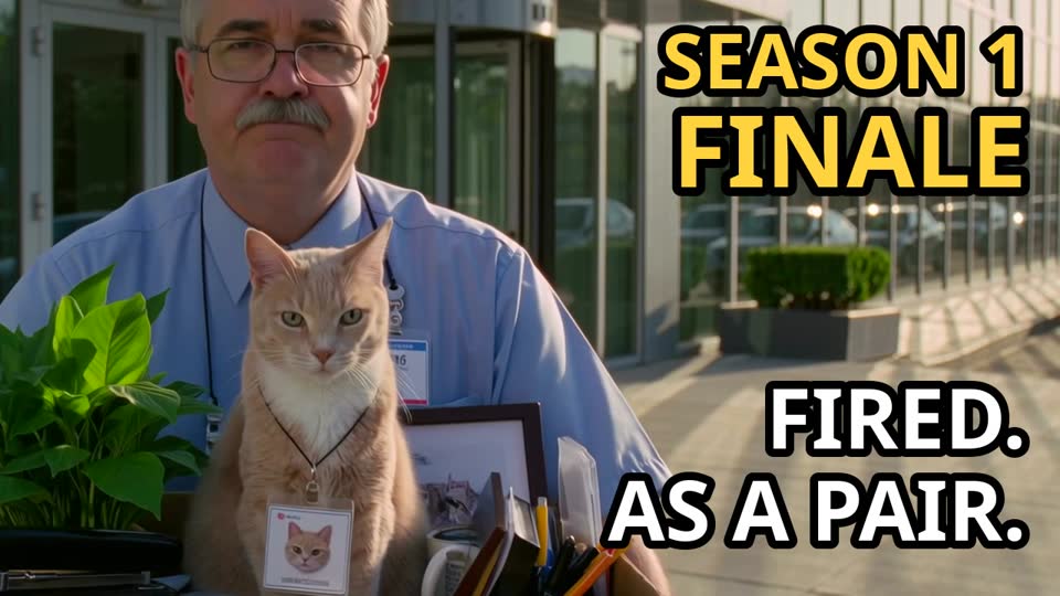 Episode 4 thumbnail: Nolan riding out of the office in a cardboard box