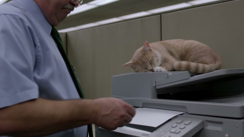 Nolan asleep on top of an office printer
